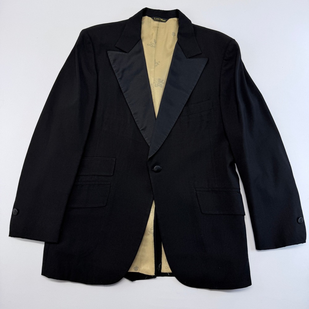 Lord West Black Tuxedo Jacket Peak Lapel Single Button Vintage 42R Formal Blazer